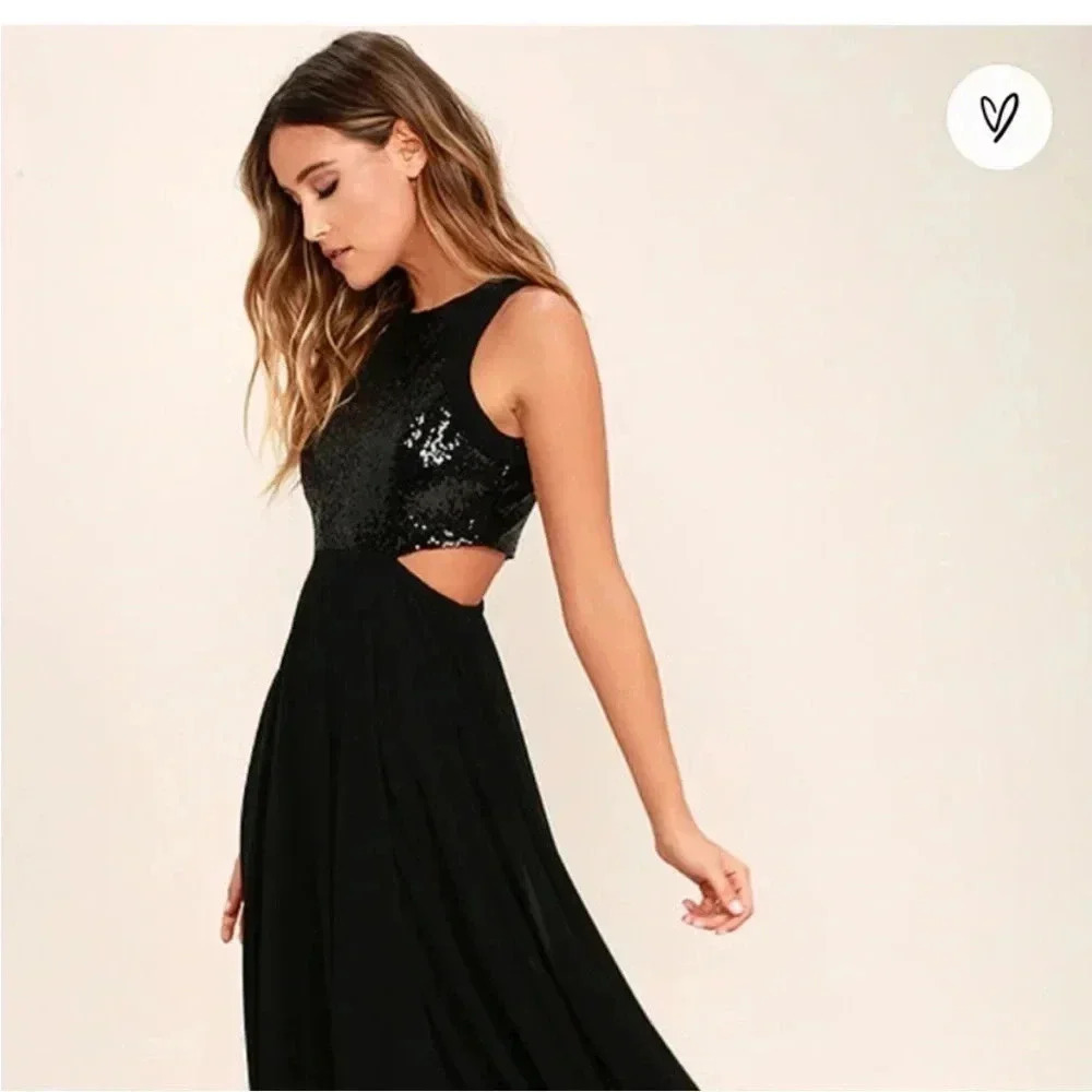Lulus black chiffon sequin maxi dress